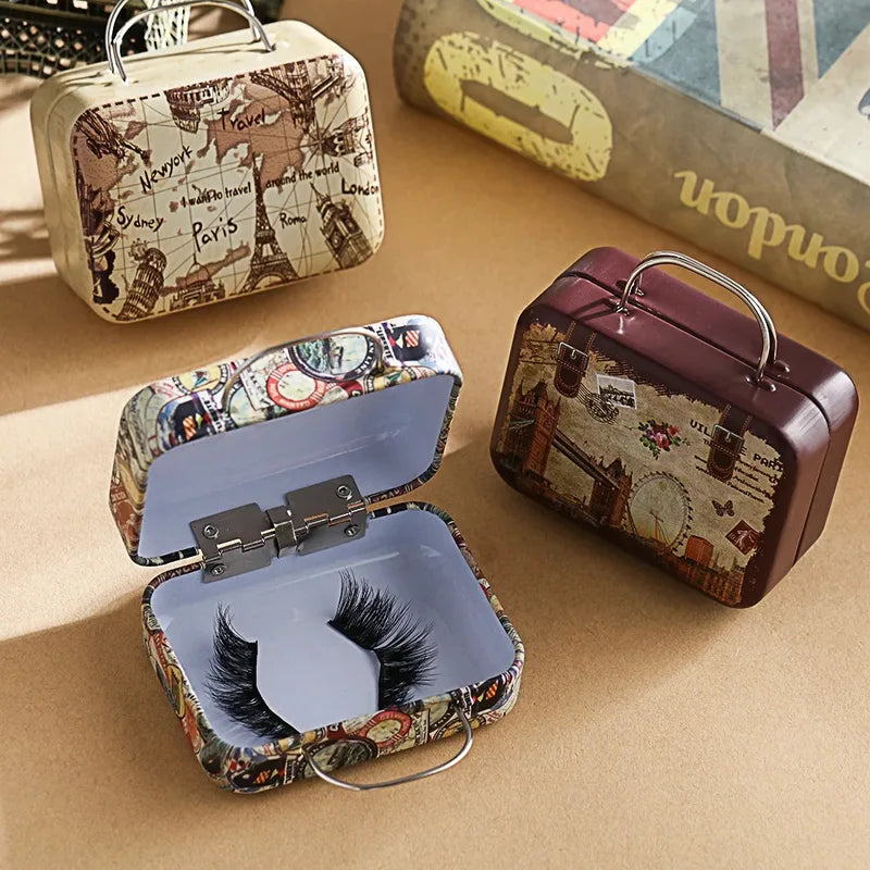Mini Suitcase Candy Box Set - Rectangular Metal Food Storage Tin with Hinged Lid
