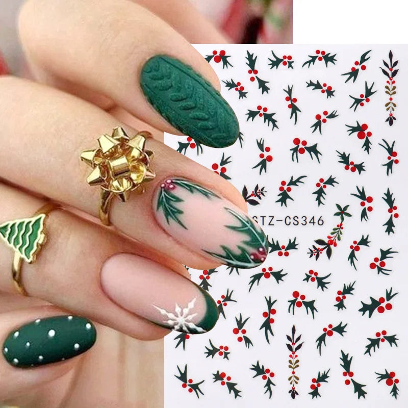 Christmas Holly Nail Art Stickers 2-Pack - Holiday Flower Leaf Decor for Nails