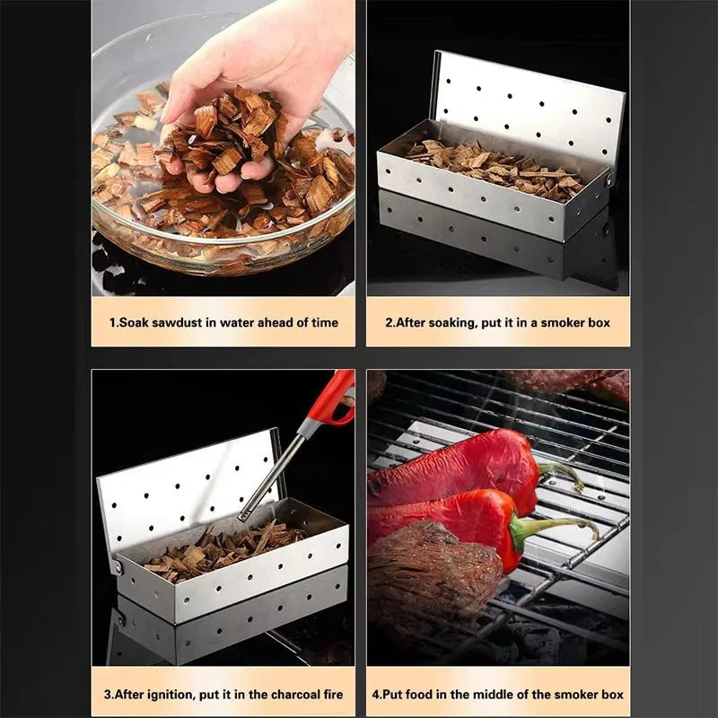 Stainless Steel Smoker Box for Wood Chips - Gas & Charcoal Grill Accessory