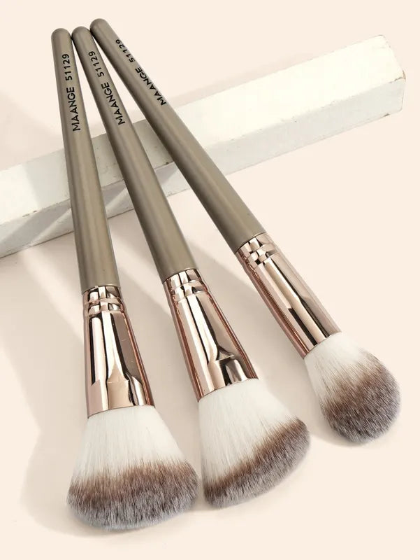 3-Piece Makeup Brush Set for Foundation Concealer & Blush - Professional Dense Soft Bristles