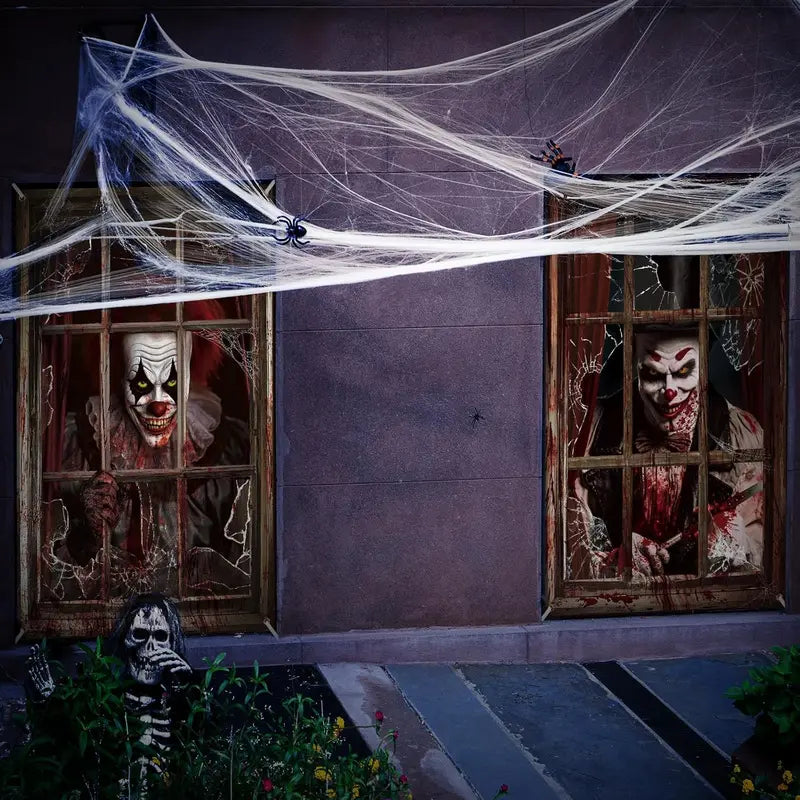 Halloween Evil Circus Window Door Covers Set - Creepy Clown Ghost Skull Decor