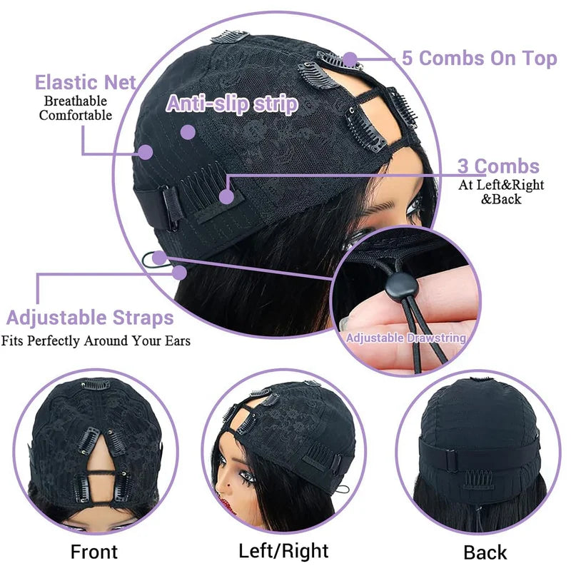 V Part Human Hair Wigs for Women - Body Wave, Natural Color, Beginner Friendly Clip-In Style