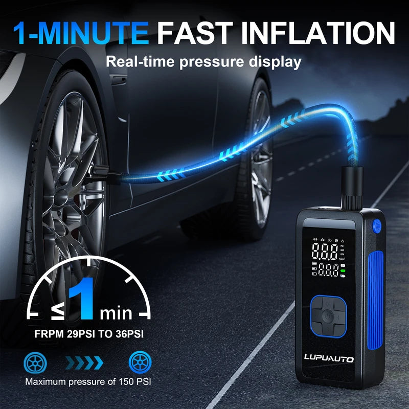 Portable Car Air Pump 150 PSI Tire Inflator with Digital Display & Auto Shut-Off