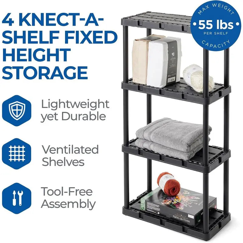 Heavy Duty Plastic Storage Shelves - Garage, Basement & Home Organizer, 4-Tier, 24"D x 12"W x 48"H