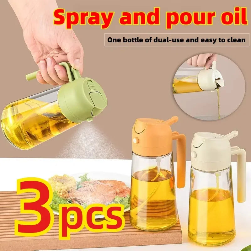 2-in-1 500ml Refillable Oil Spray Bottle with Adjustable Nozzle for Cooking & Baking