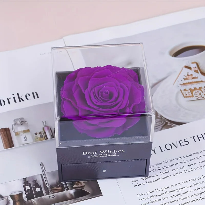 Luxury Soap Rose Gift Box with Purple Rose & Heart Pendant Necklace - Mother's Day Anniversary Gift for Mom