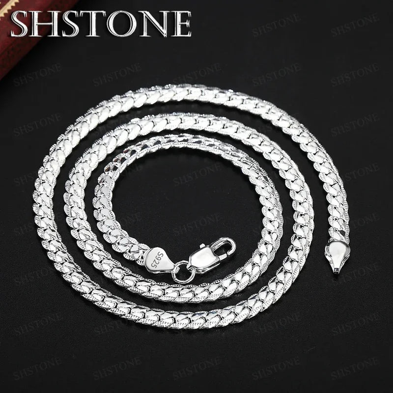 18K Gold & Sterling Silver Full Sideways Necklace 6mm Chain for Women & Men