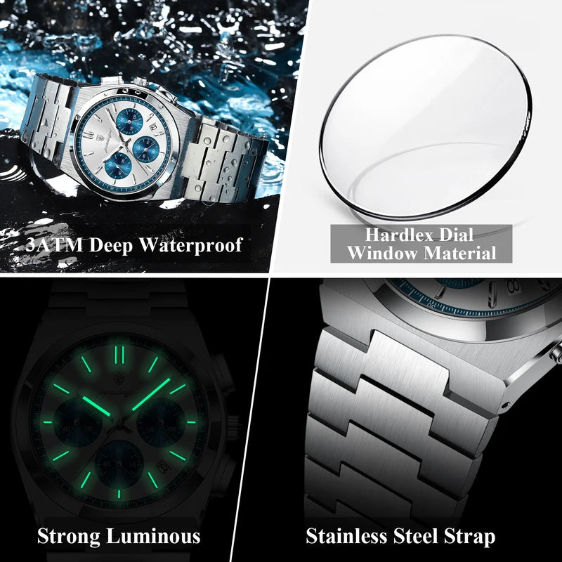 Men's Stainless Steel Chronograph Wristwatch Waterproof Business Watch