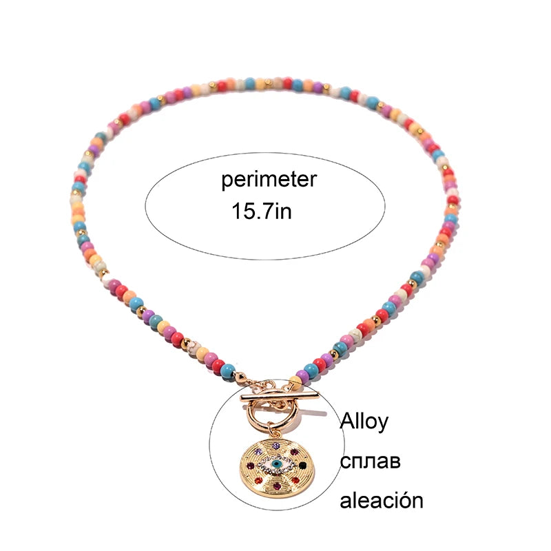 Colorful Stone Choker Necklace for Women Evil Charm Pendant Fashion Jewelry