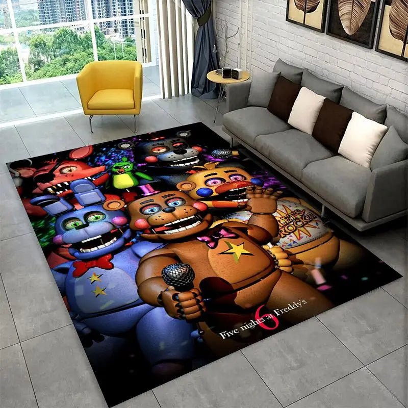 Horror Game FNAF Freddy Non-Slip Area Rug for Living Room Bedroom Playroom Home Decor