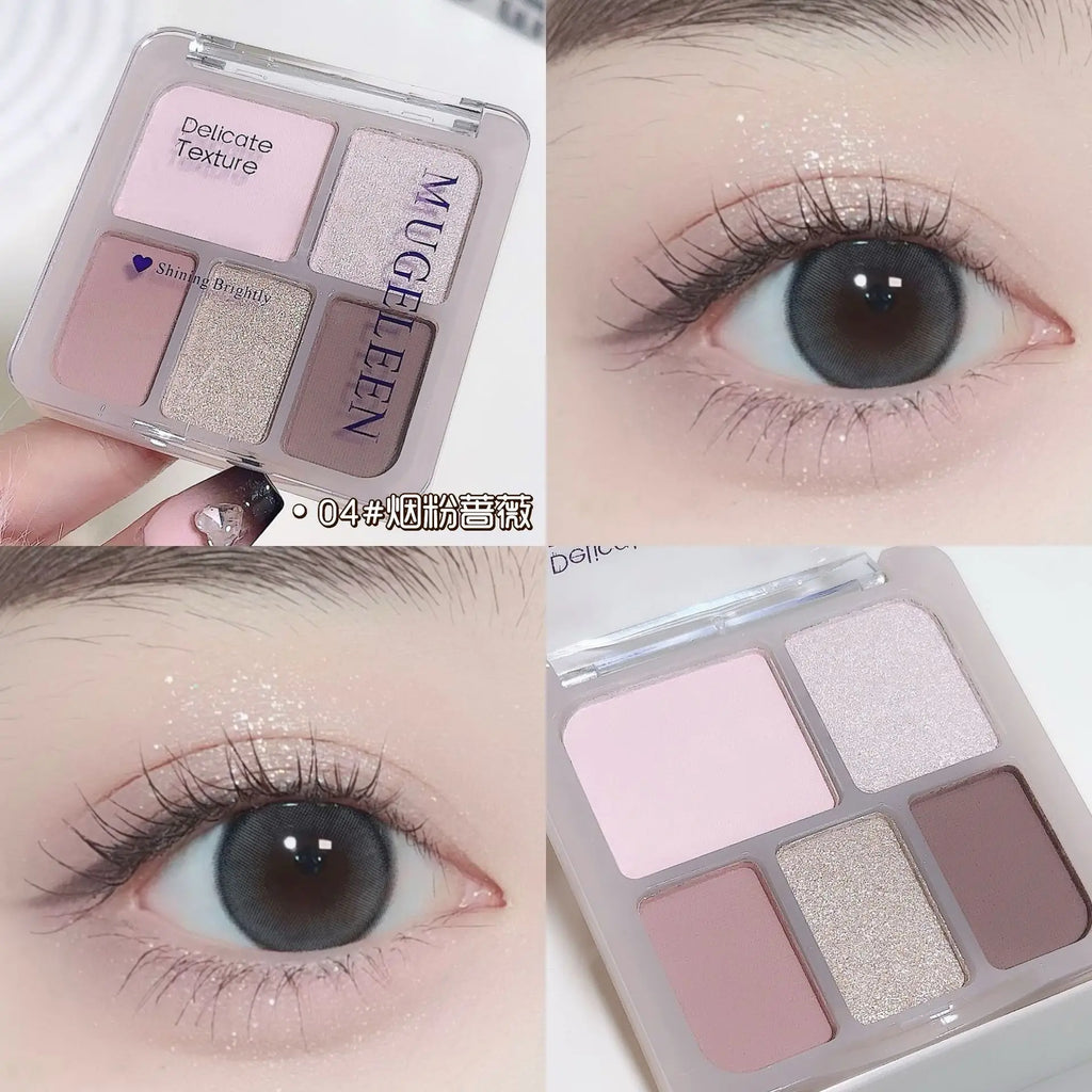 5-Color Eyeshadow Palette with Matte and Shimmer Shades for Versatile Makeup
