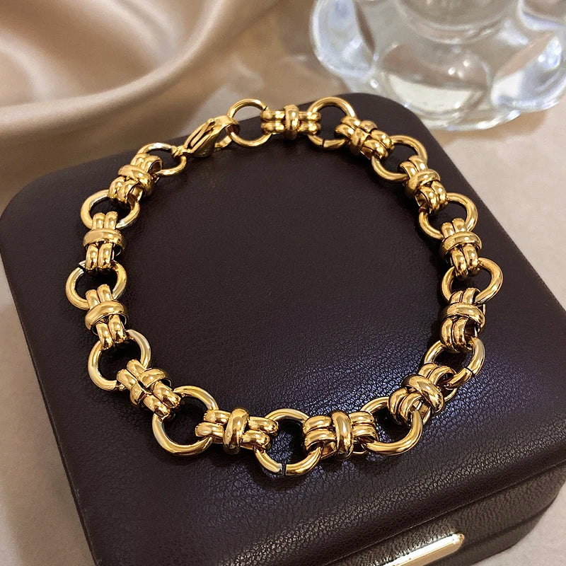 Chunky Stainless Steel Chain Bracelets for Women Men Hip Hop Style Jewelry