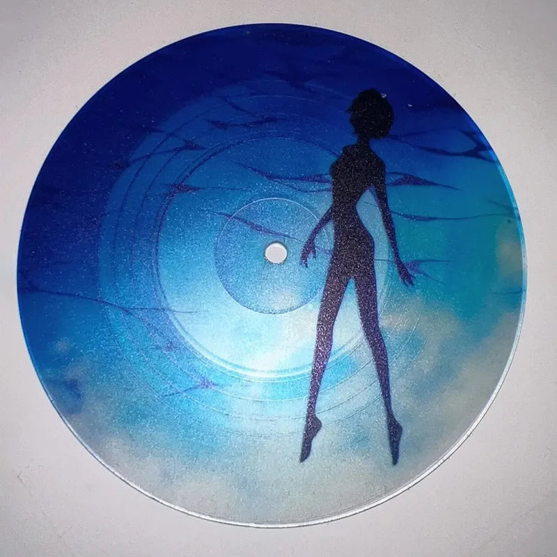 Anime Acrylic Record Coaster Set for Coffee Table and Desk Decor - Rei & Asuka