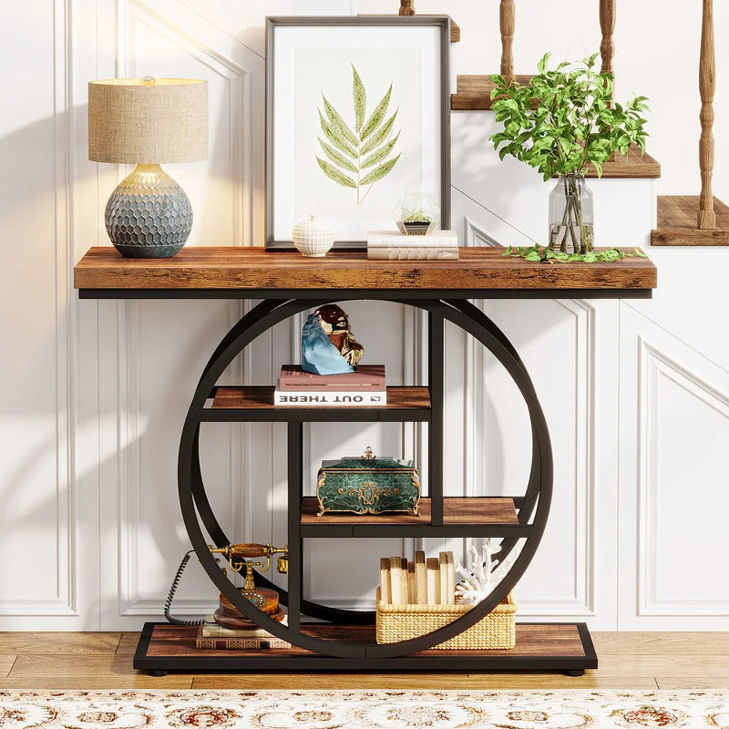 4-Tier Industrial Console Table with Shelves for Entryway Living Room