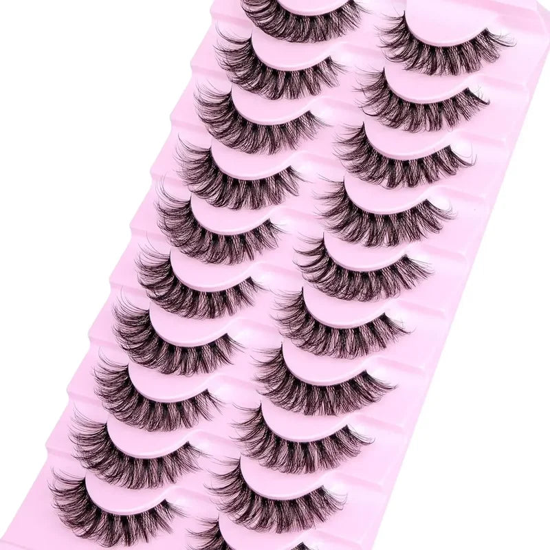 Natural Fluffy False Eyelashes 3D Wispy Volume Strip Lashes with Clear Band
