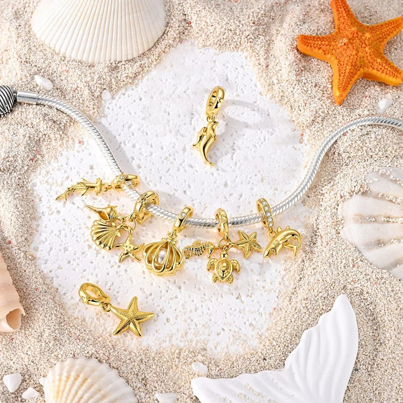 Summer Series Sterling Silver Charms Bead Marine Life Pendant Jewelry Gift