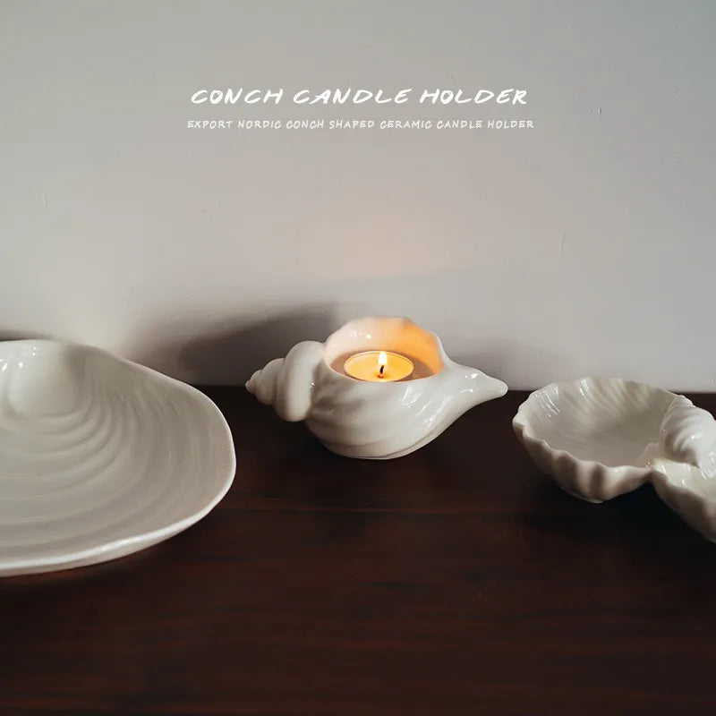 Conch Shape Ceramic Candle Holder - Nordic Style Home Decor Ornament