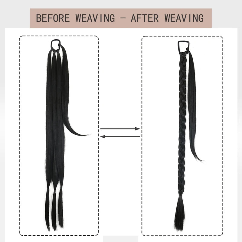 Synthetic Braided Ponytail Extensions for Women Long Hairpiece with Hair Tie - Black & Blonde