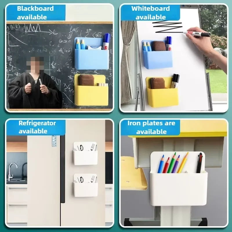 Magnetic Refrigerator Storage Box with Marker Holder – Plastic Organizer for Kitchen & Office