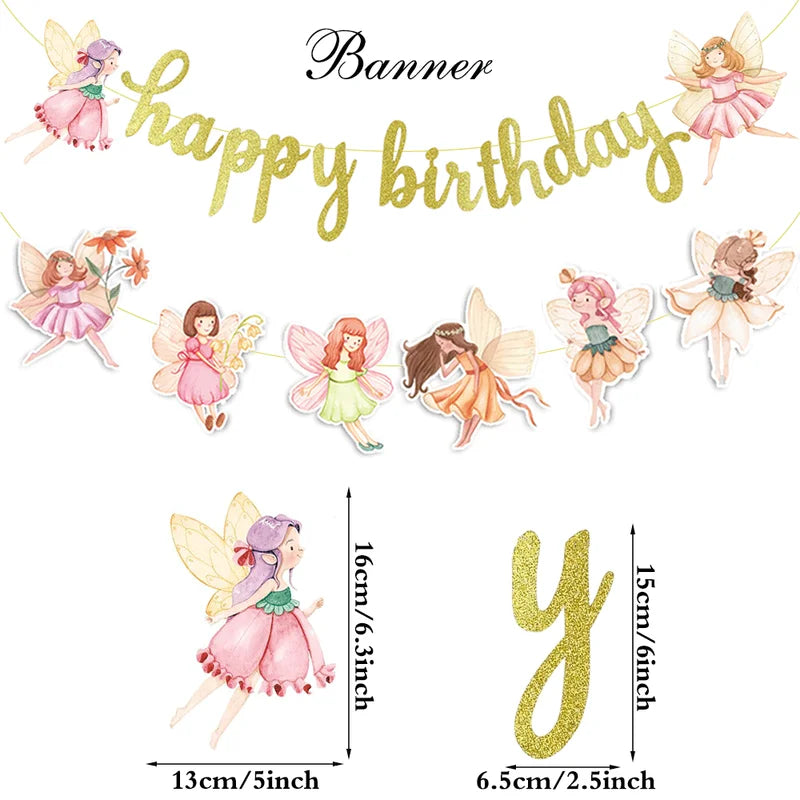 Fairy Birthday Party Decorations Flower Fairy Cutout Banners for Girls First Celebration