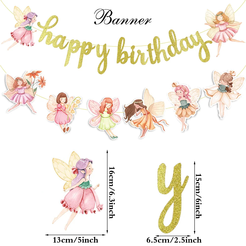 Fairy Birthday Party Decorations Flower Fairy Cutout Banners for Girls First Celebration