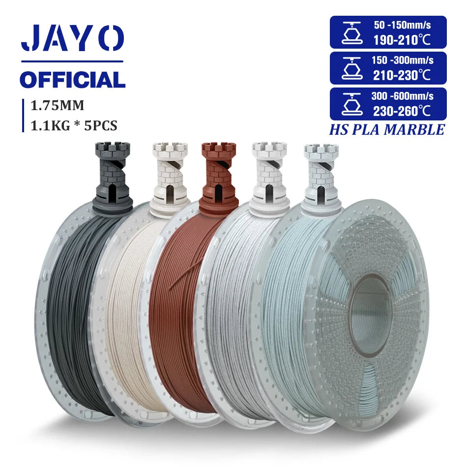 3D Printer Filament Set PLA PETG Silk Wood Marble 1.75mm 5 Rolls 1.1KG