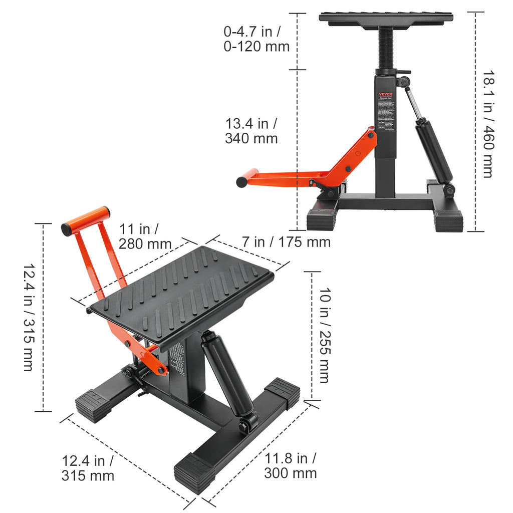 Motorcycle Lift Stand 440lb Heavy Duty Hydraulic Dirt Bike Hoist Adjustable Height