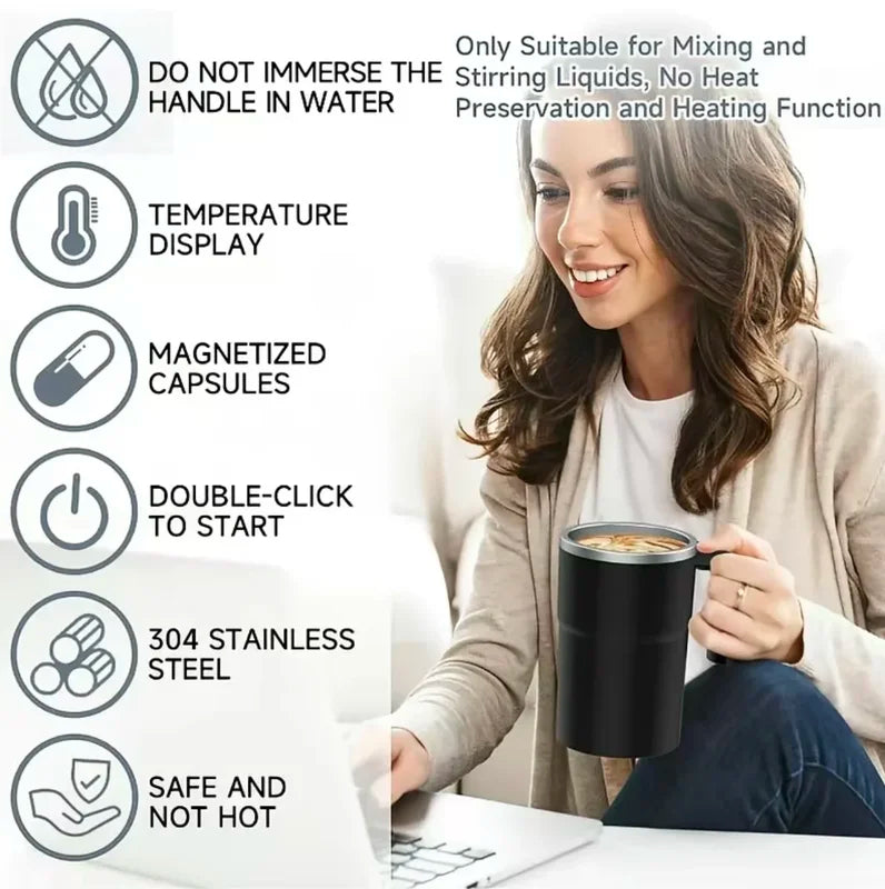 Electric Self-Stirring Coffee Mug 380ML Waterproof USB Display - Multiple Colors
