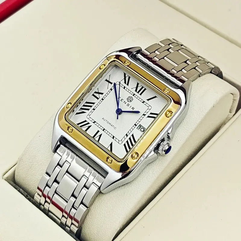 Men's Luxury Square Wristwatch with Calendar Display and Stainless Steel Strap - Trendy Business Casual Gift