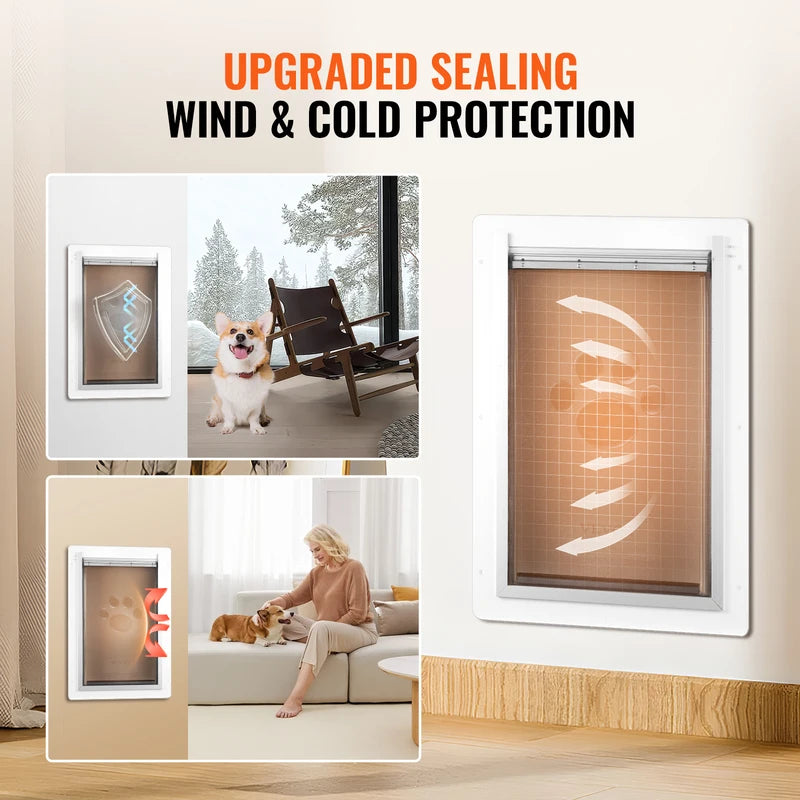 Heavy Duty Pet Door with Metal Frame and 3-Flap System - Weatherproof Wall Mount Dog Door