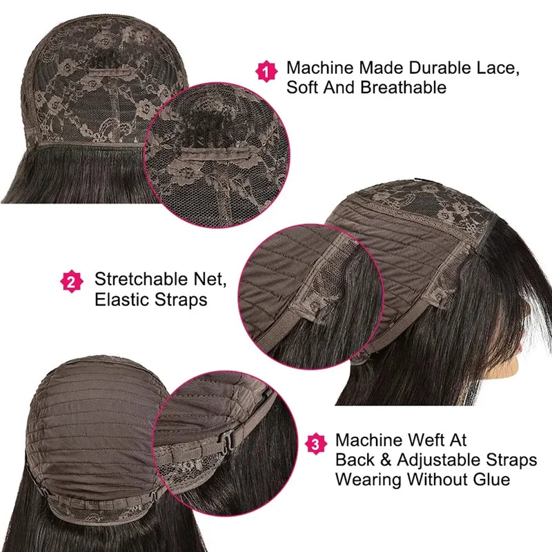Full Human Hair Wigs for Women - Straight Remy Hair with Bangs, Multiple Lengths