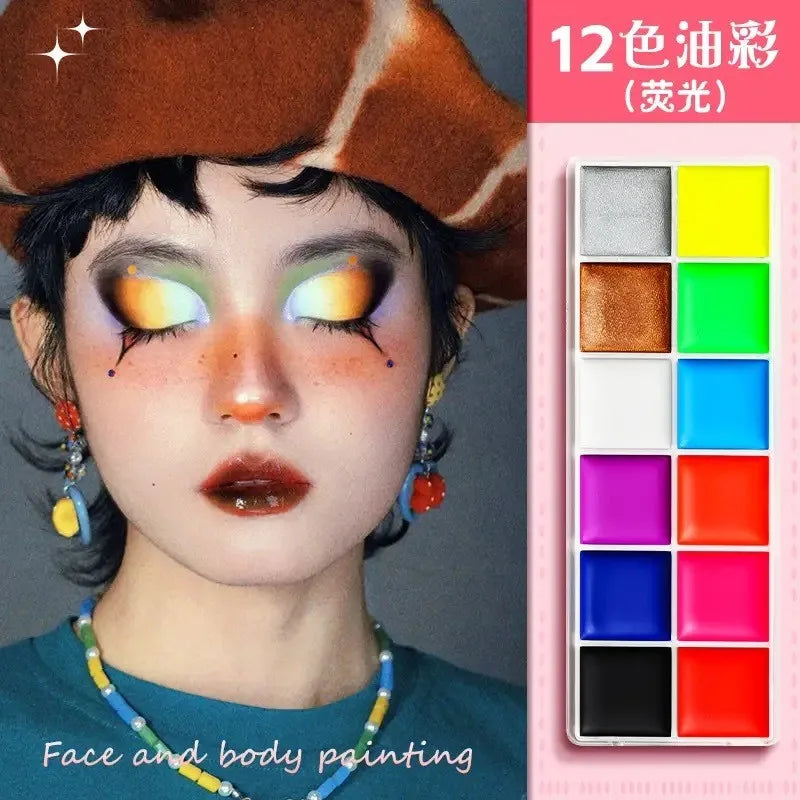 12-Color Oil-Based Face Paint Set for Children - Safe, Creative Halloween & Theatrical Makeup Wholesale