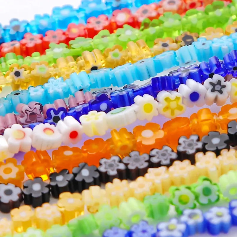 Flower-Shaped Glass Beads for Jewelry Making - 45 Pcs Handmade DIY Craft Supplies