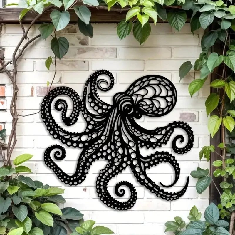 Large Metal Octopus Wall Art Sculpture - Nautical Gothic Tentacle Decor