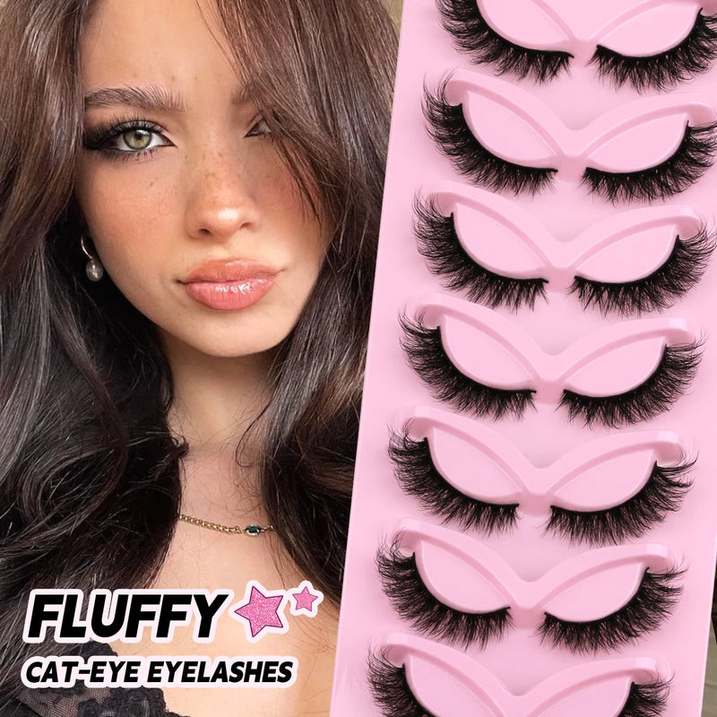False Eyelashes Cat Eye Fluffy Natural Look Winged Effect Cruelty-Free Faux Mink