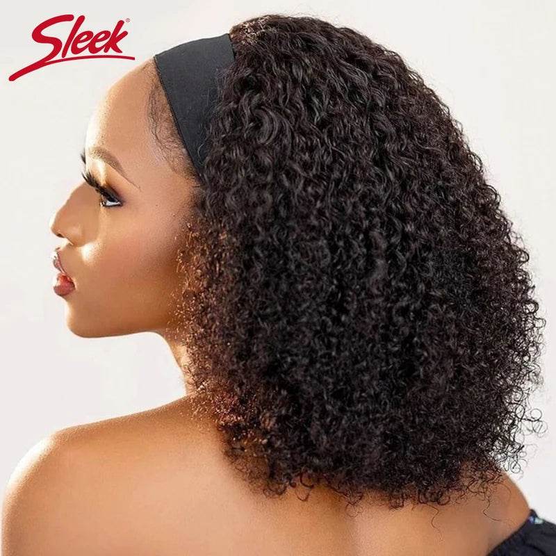 Kinky Curly Human Hair Headband Wig for Black Women 250% Density Glueless Brazilian Remy Jerry Curl