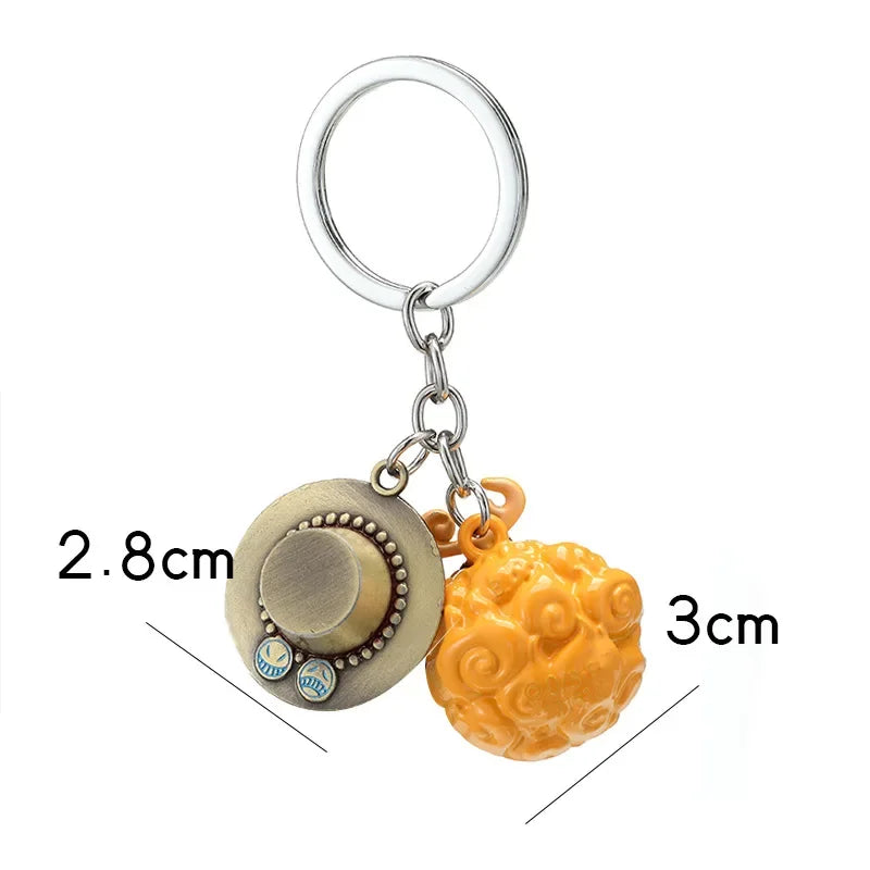 Anime One Piece Metal Keychain Luffy Ace Law Devil Fruit Pendant Keyring Gift