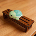 Hand Carved Wooden Turtle Figurine - Cute Green Tortoise Statue for Home Office Decor