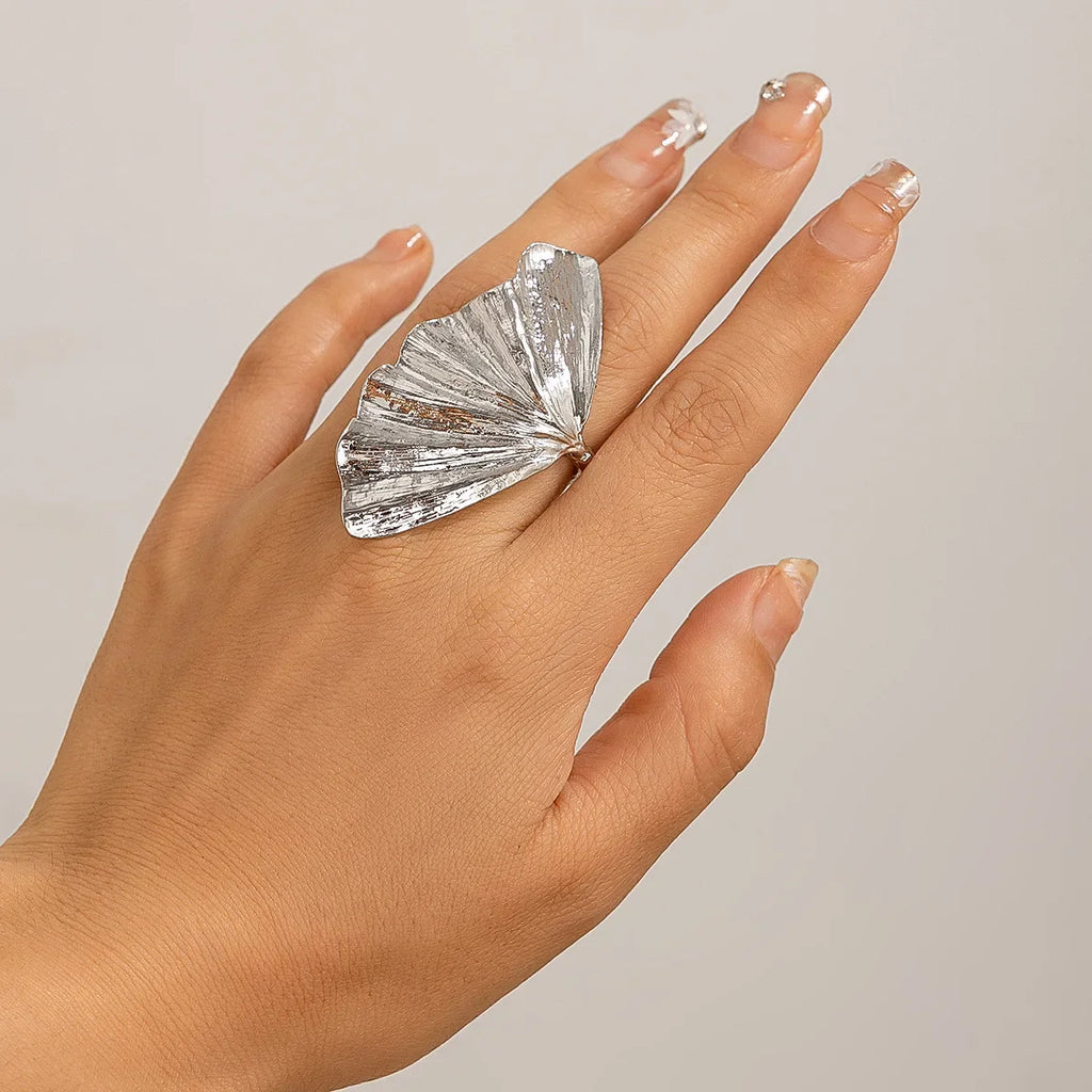Ginkgo Leaf Ring for Women and Men - Metal Fan-Shaped Finger Jewelry