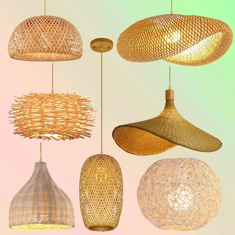 Boho Rattan Wicker Bamboo Pendant Light Ceiling Chandelier Home Decor