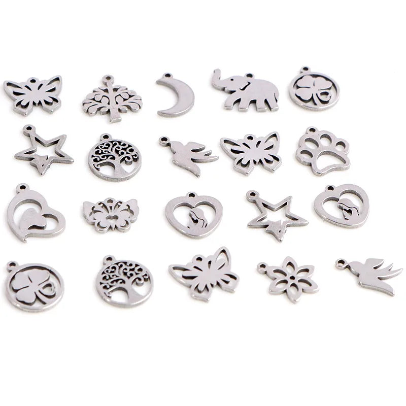 30pcs Butterfly Tree Heart Charms for Jewelry Making - Stainless Steel Handmade Pendants