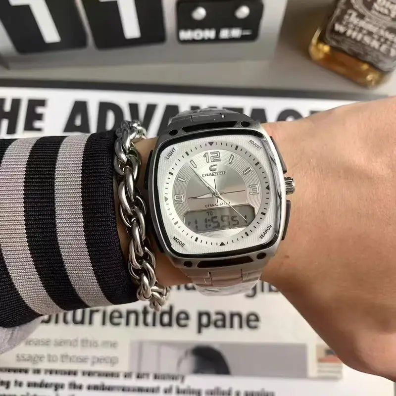 Men's Digital Square Quartz Watch with Large Dial and Luminous Hands - High-End Fashion Gift