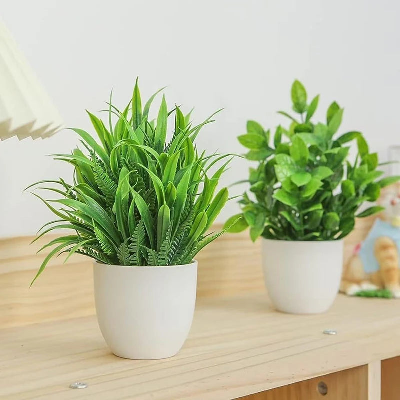 Mini Artificial Potted Plants Set - Indoor Outdoor Decorative Bonsai, Green 4-Pack