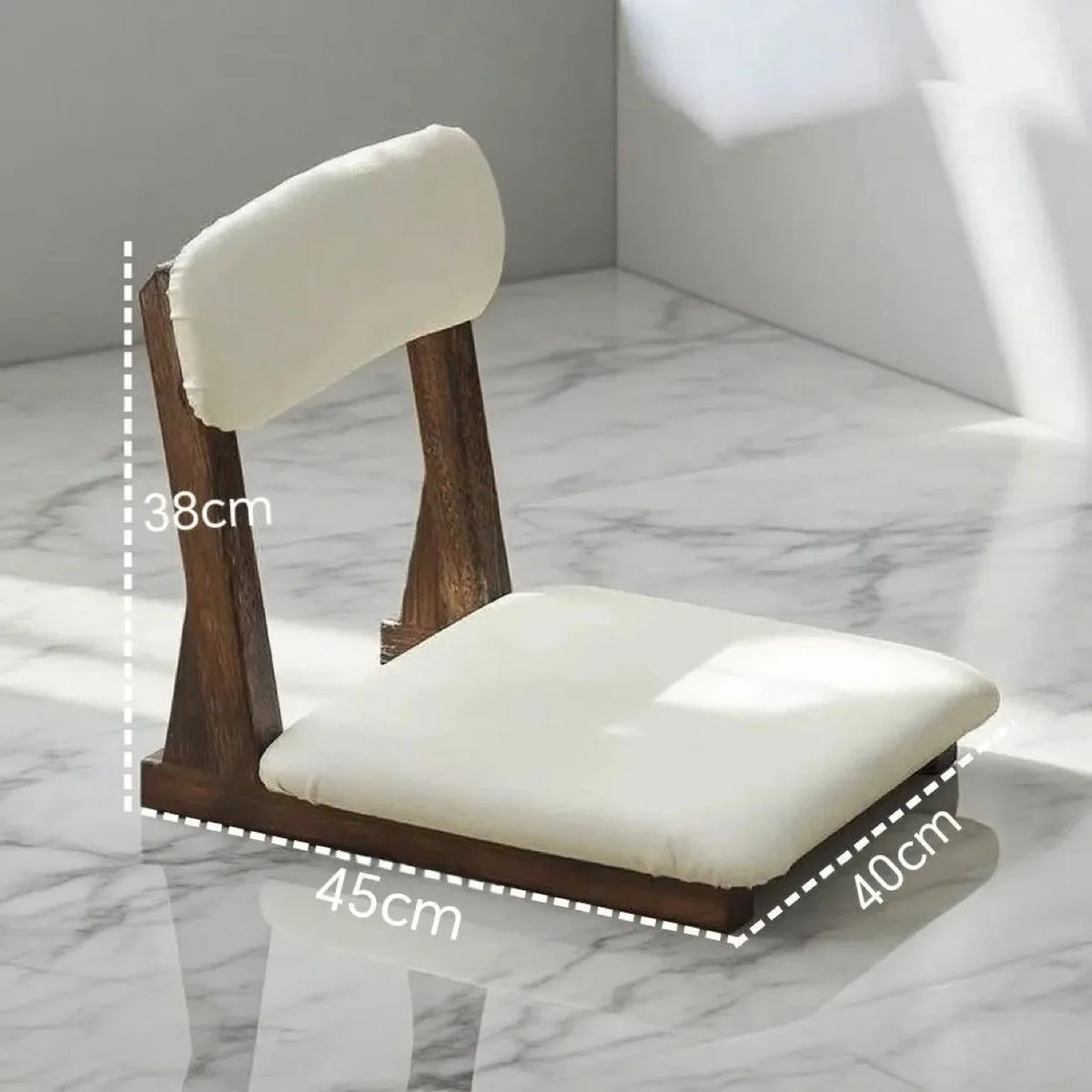 Japanese Style Wooden Tatami Chair with Backrest and Sponge Cushion - Low Lazy Stool