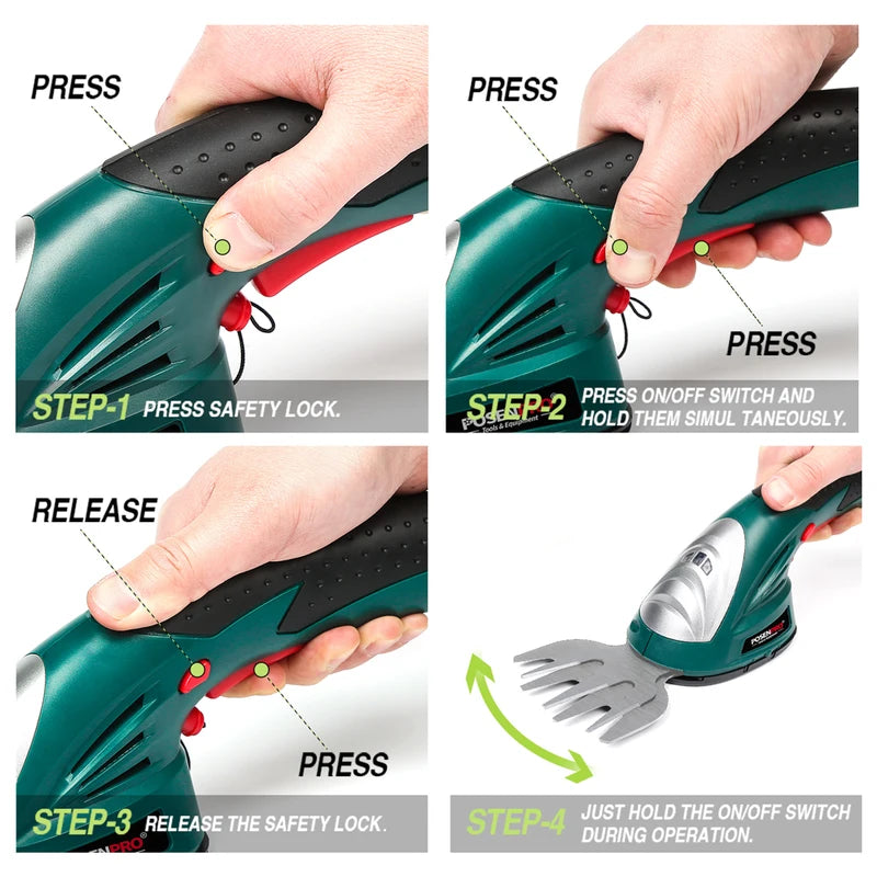 Cordless 2-in-1 Grass and Hedge Shears with 7.2V Battery and Dual Blades