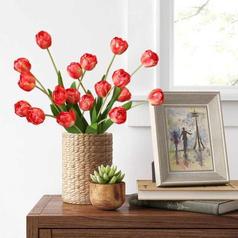 Artificial Tulip Flower Stems - Silk Cloth Floral Decor Set of 6