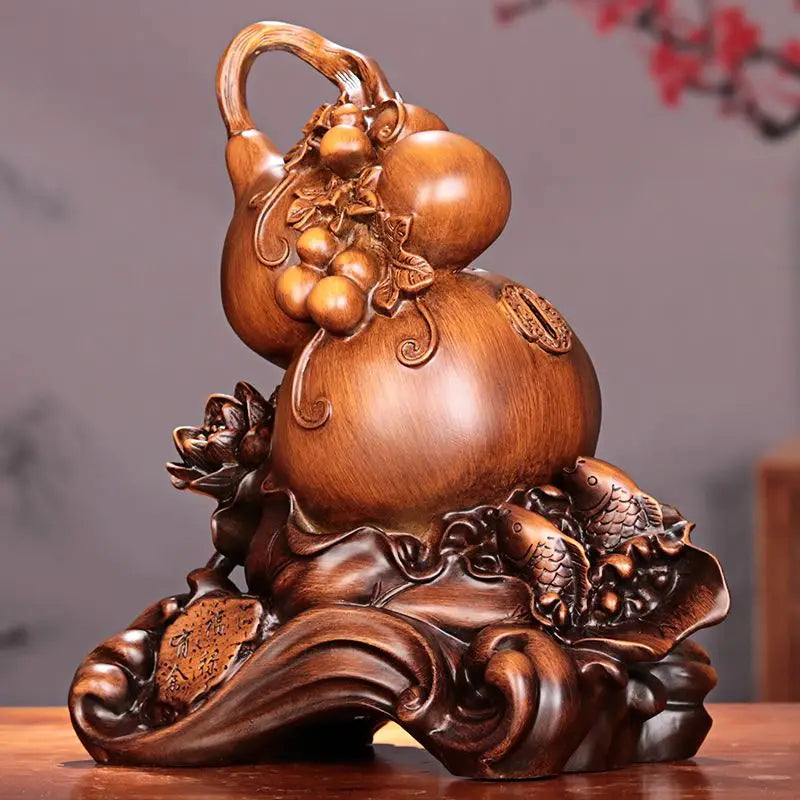 Lucky Gourd Home Decor Statue - Resin Craft for Living Room & Porch