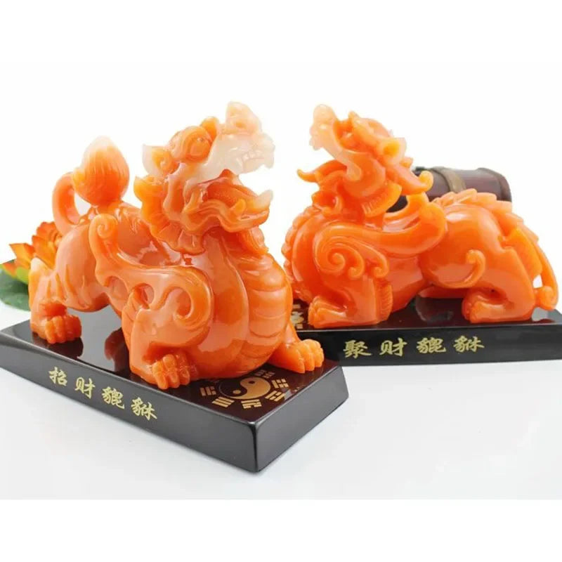 Imitation Jade Pixiu Feng Shui Statue Decor Resin Sculpture for Home Office