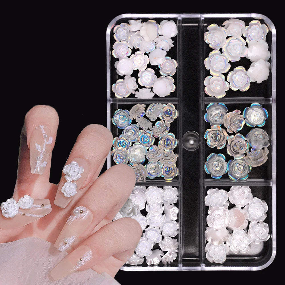 3D Nail Art Charms Rhinestones Set - Acrylic Flowers for Manicure & DIY Crafts