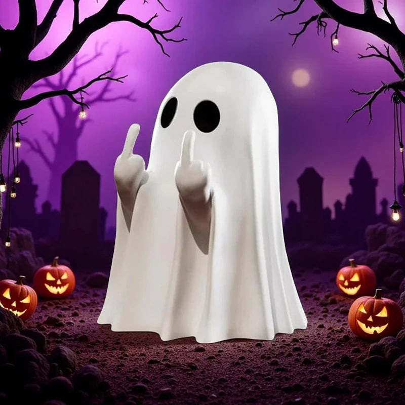 Funny Halloween Ghost Statue with Middle Finger Ornament - Small Home Decor